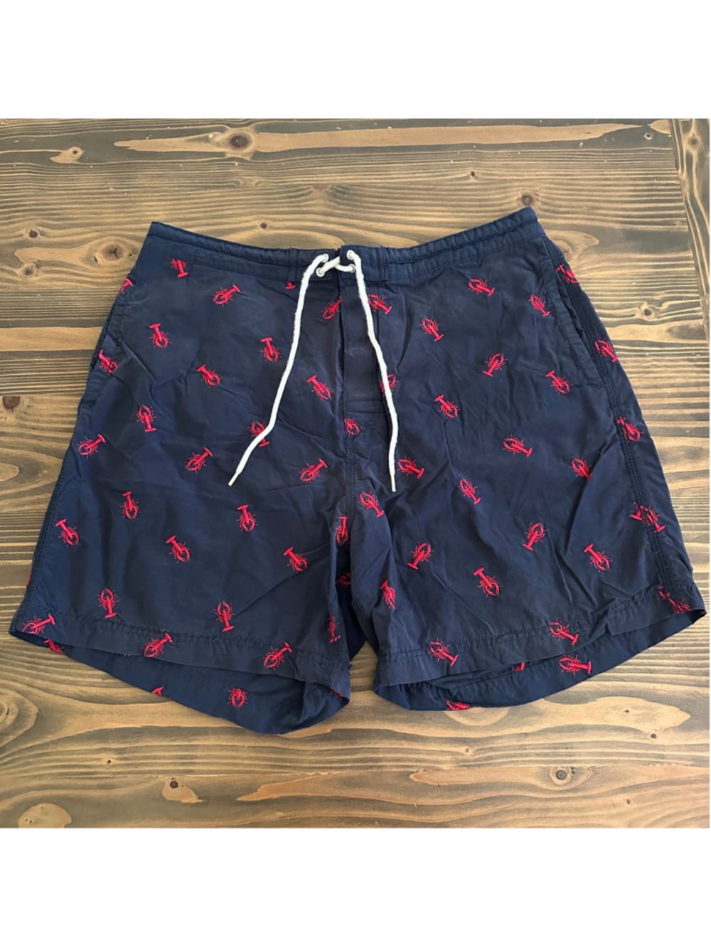 Daniel Cremieux Men's L Lobster Print Swim Trunks Navy Red Nautical